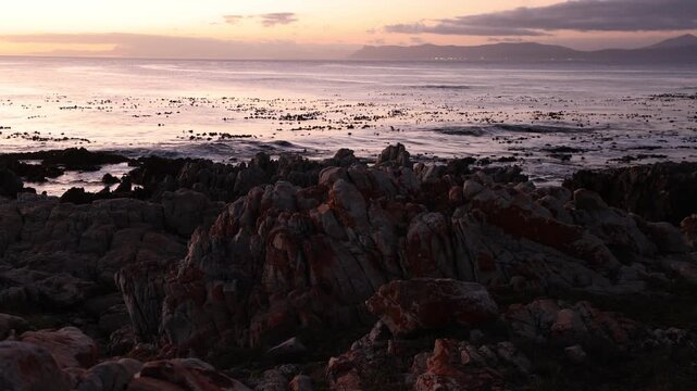 Rocky coastline of DeKelders overlooking the Atlantic Ocean, South Africa