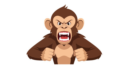 Angry cartoon monkey showing teeth and clenched fists, aggressive expression © nia