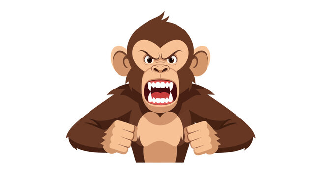 Angry cartoon monkey showing teeth and clenched fists, aggressive expression