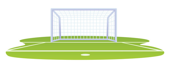 Football goal post on green grass field pitch under white background. Vector cartoon illustration © YG Studio