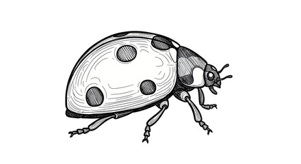 Hand-drawn ladybug illustration, black and white sketch, entomology art, insect drawing © nia