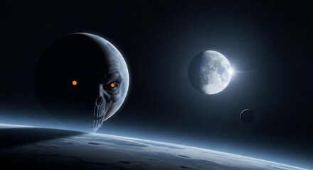 Cosmic skull planet and moons