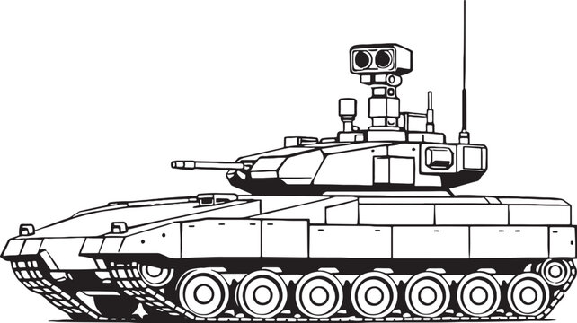 Reconnaissance tank vector line art lightweight military scout vehicle side view