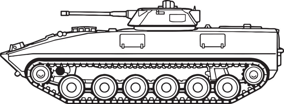 Infantry Fighting Vehicle IFV Armored Military Combat Vehicle Line Art Vector