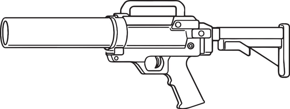 Grenade launcher single barrel military weapon black and white vector line art illustration