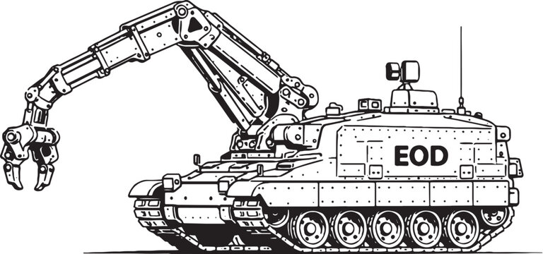 Explosive Ordnance Disposal Vehicle EOD Armored Robot Line Art Vector Illustration