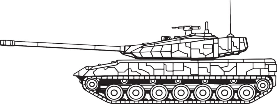 Desert camo tank vector line art military armored vehicle camouflage side view