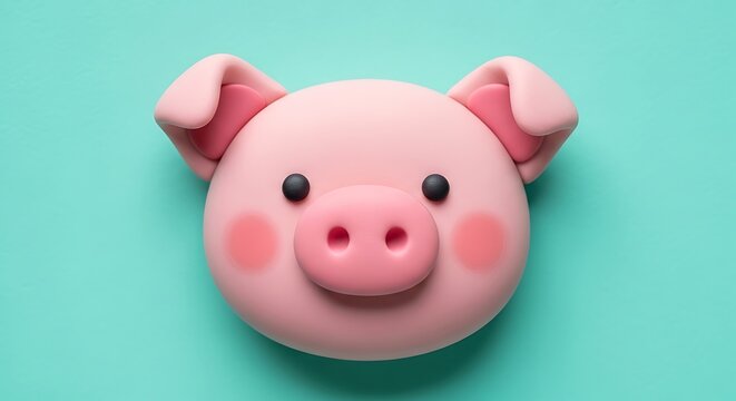 Pink clay pig face with black eyes and rosy cheeks
