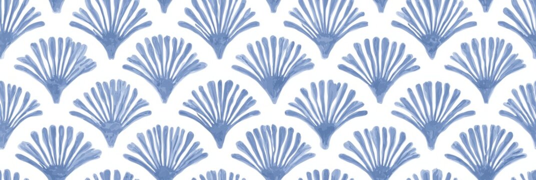 Japanese seamless pattern with blue hemp leaf motif. Repeating pattern showing stylized Japanese asa-no-ha motif in indigo blue