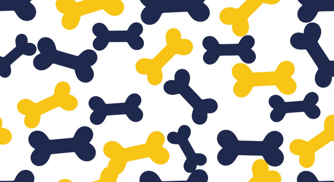 Playful Dog Bone Pattern: Yellow and Navy Blue on White Background
