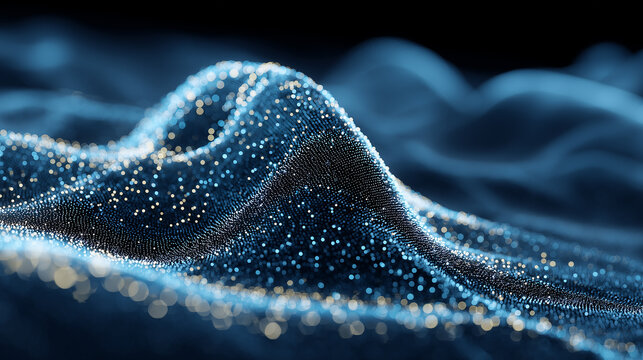 Abstract wave made of connected particles to represent big data, artificial intelligence and digital flow.
