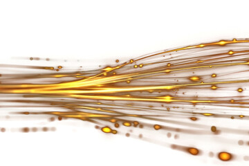 Abstract golden light trails flowing through black space with glowing particles and bokeh