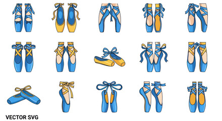 Ballet Shoes Collection: Pointe Shoes and Ballerinas in Blue and Yellow Tones © zui