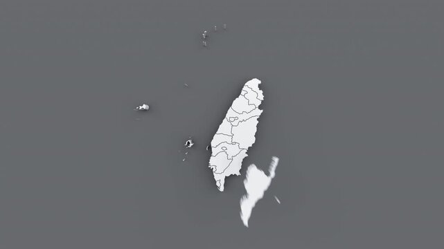 Animated map of Taiwan, white map on gray background.