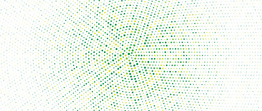 Fresh green radial pattern background. Abstract spring dotted concentric circle wallpaper. Circular halftone dot comic texture backdrop. Vector summer cartoon pop art overlay for poster, banner