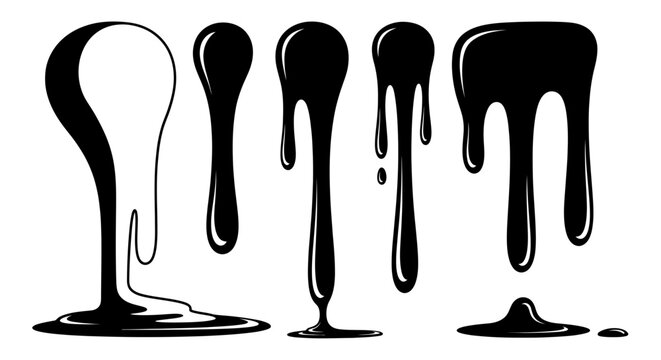 Black liquid drips on white background.