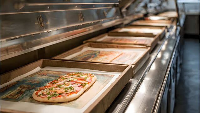 Flavor-focused commercial overhead of herb seasoning finishing an Italian sub at a bright metal sandwich bar