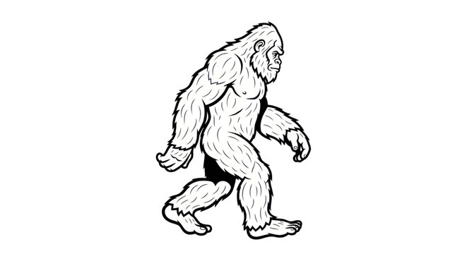 Bigfoot walking in the forest slowly.