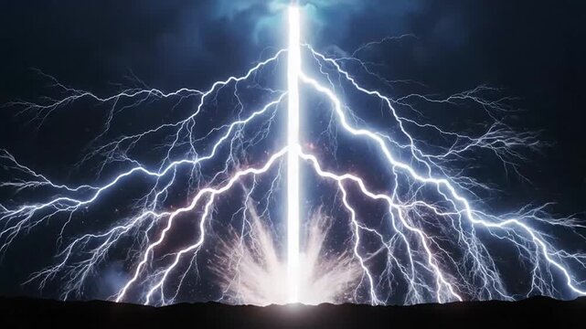 Dramatic lightning strikes with fiery explosion effects in slow motion and high definition video