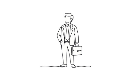 Obraz premium Black and White Line Art Businessman Holding Briefcase