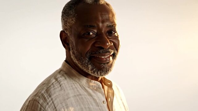 Portrait of a smiling senior man with a salt and pepper beard and a button-down shirt