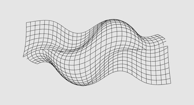 A wireframe mesh grid waving in a dynamic motion as a vector graphic illustration