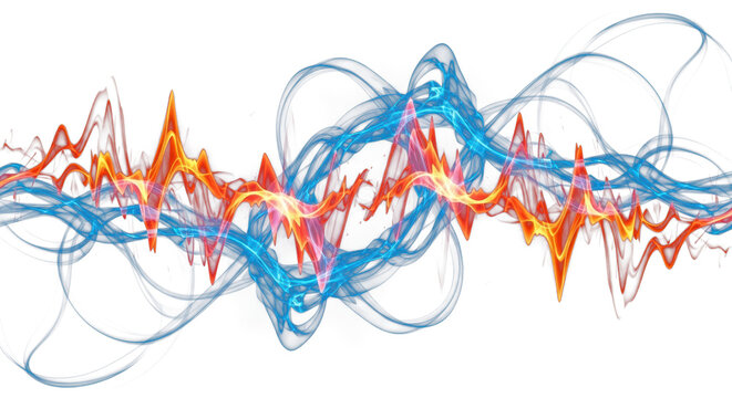 Blue smoke trails and abstract flame waves representing a fusion of technology and raw energy in darkness.