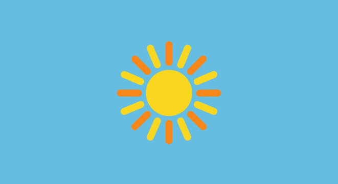 A vibrant yellow sun icon on a light blue background with orange and yellow rays