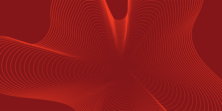 Top wavy lines background. abstract red background with wavy line. thin parallel wave lines forming smooth organic patterns