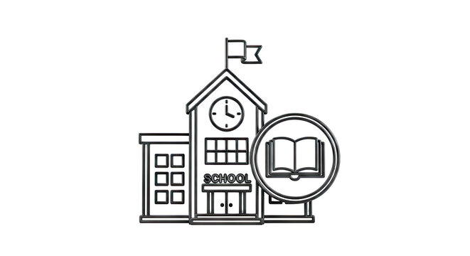 School building with open book icon