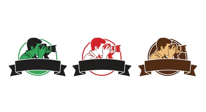 Three stylized wolf head logos in green red and brown with bold ribbon banners creating a striking emblem design