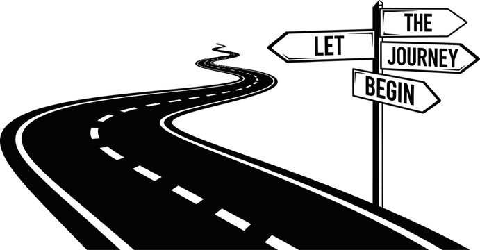 Black and white road sign with let the journey begin