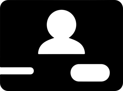 User profile icon, person silhouette, ID card symbol, black background