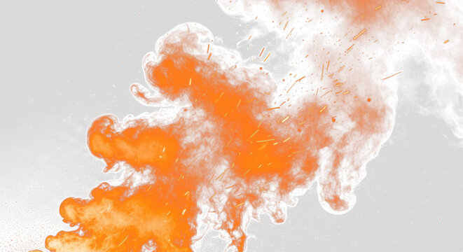 Orange smoke plumes and glowing flame particles designed for high contrast and cinematic lighting on a black background.