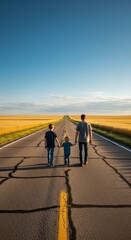 Fototapeta premium Family walking on a rural road.