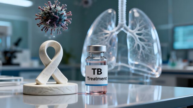 Tb Treatment Medication Vial, Microbe, Human Lungs, Awareness Ribbon