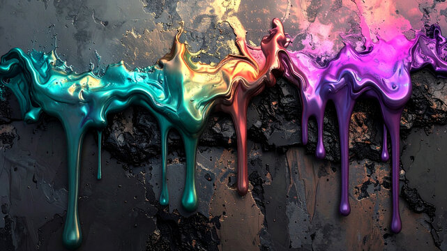 Metal liquid drip texture surface background. 3D render material design tech aesthetics luxury asset visuals. Abstract composition digital marketing web header wallpaper backdrop element trend.