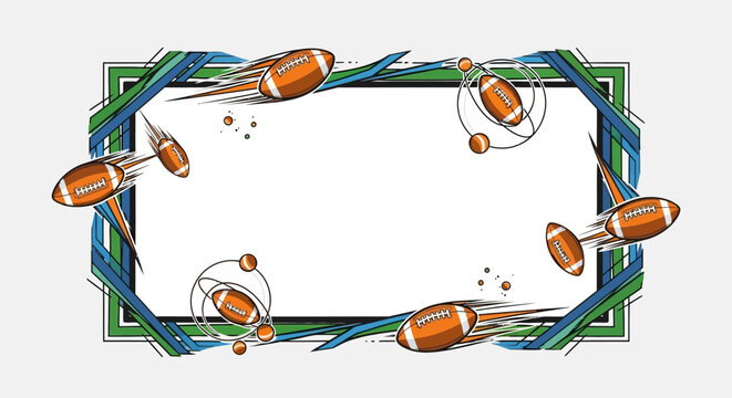 American Football Flying Around Empty Frame Border, Sports Graphic Design
