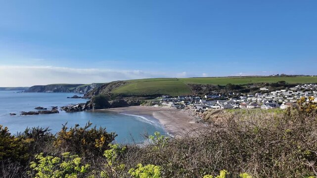 Challaborough Devon England UK 21. 03.2026. Video. Coastal view of a holiday residential resort on the South Devon coast.