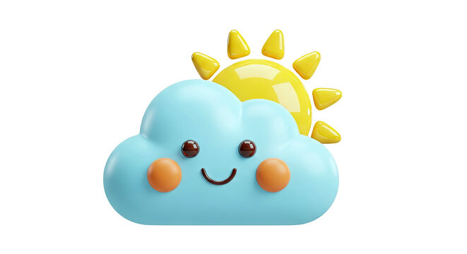 Cute 3D Smiling Cloud with Sun