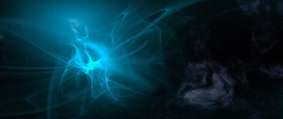 Blue Nebula in Deep Space With Ethereal Light and Abstract Energy — 3D Rendering © edb3_16
