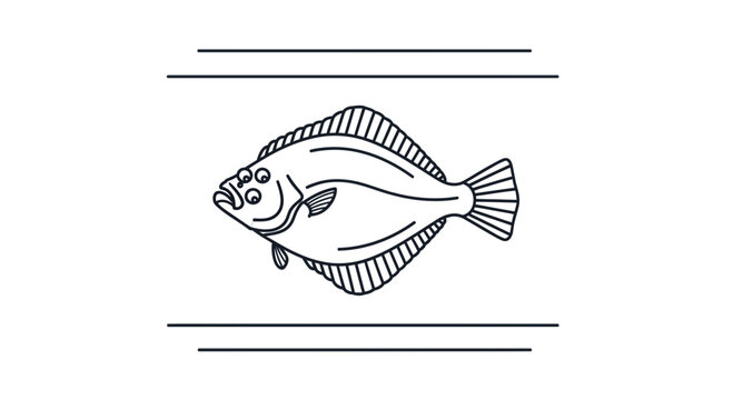 Stylized black line art depiction of a unique flatfish, a classic marine creature illustration