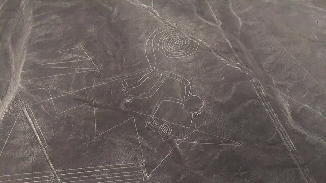 The Monkey geoglyph in the Nazca Lines, Peru. Ancient archaeological site and UNESCO World Heritage in the desert.
