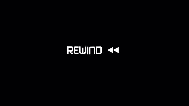 Analog television shows animated VHS rewinds with REWIND text. 4K animated videos