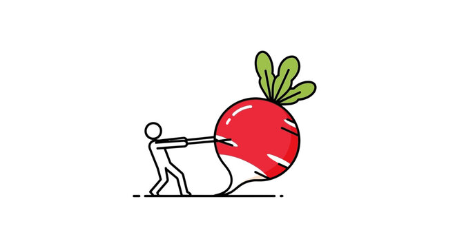 A simplified illustration of a determined stick figure exerting significant effort to harvest an