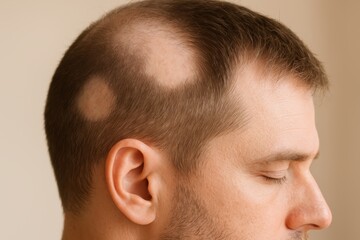Fototapeta premium man scalp showing alopecia patches close up medical condition evidence