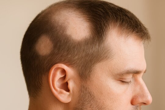 man scalp showing alopecia patches close up medical condition evidence