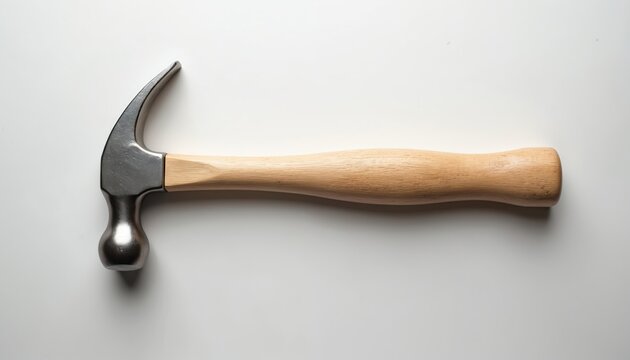 Ball peen hammer with metal head and smooth wooden handle is isolated on a clean white background. This tool is perfect for building and repair tasks.