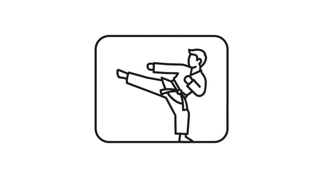 Dynamic martial artist icon illustrating strength and agility in a traditional high kick pose