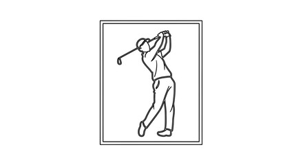 Fototapeta premium Dynamic line art illustration of a golfer making a powerful swing on the course for sports branding